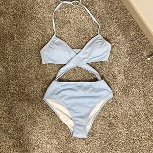 NWT Victoria’s Secret Pink light blue one piece swim suit